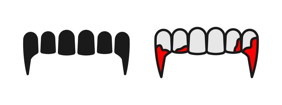 Vampire fangs icon. Vampire teeth with blood vector illustration. Monster j.. Illustrazione stock