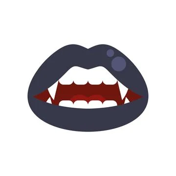 Vampire fangs in open dark lips showing teeth Stock Illustration