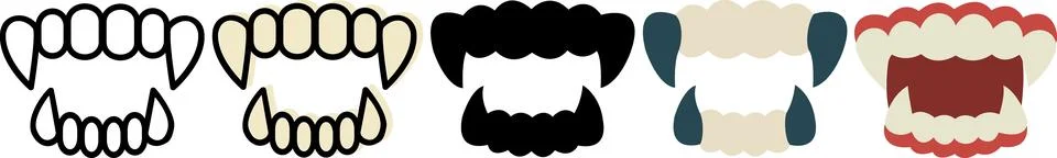 Vampire Fangs Sharp Teeth Halloween Icons Stock Illustration