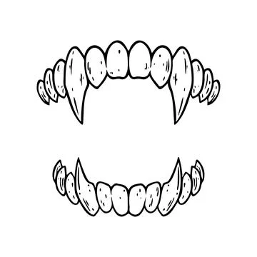 Vampire fangs upper and lower jaw teeth illustration Ilustração Stock