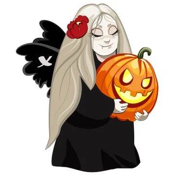 Vampire girl with pumpkin Stock Illustration