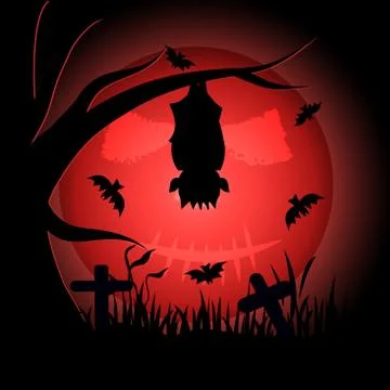 Vampire hanging upside down bat under the moonlight. Illustrazione stock