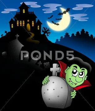 Vampire with haunted mansion Stock Illustration