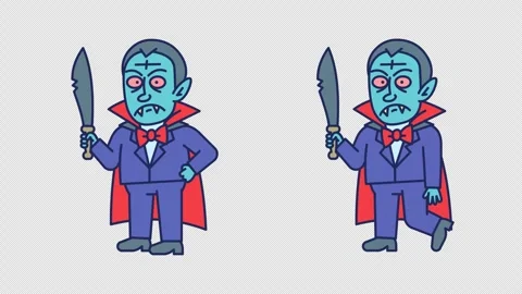 Vampire holding machete and walks. Transparent background Stock Footage 346635194