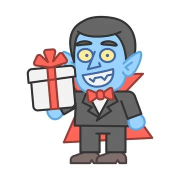 Vampire holds gift box and smiles イラスト素材