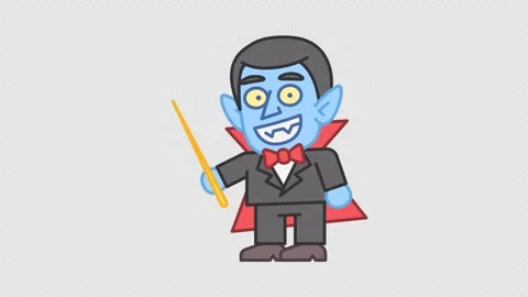 Vampire holds pointer and smiles. Alpha channel 스톡 동영상 283893347