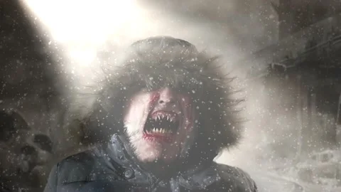 A vampire on the hunt. Winter. The face under the hood. 스톡 동영상 232194621