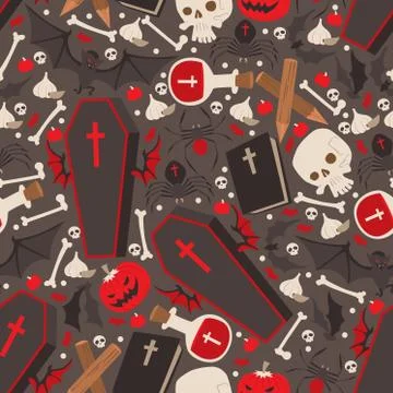 Vampire icons in seamless pattern, vector illustration. Halloween symbols Stock Illustration