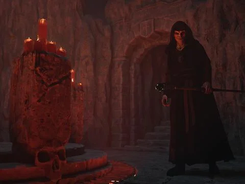Vampire in the kingdom of darkness, hell Stock Illustration