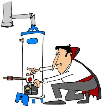Vampire lighting a water heater Stock Illustration