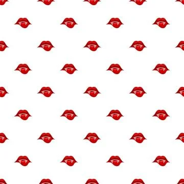 Vampire lips with fangs creating seamless pattern Stock Illustration