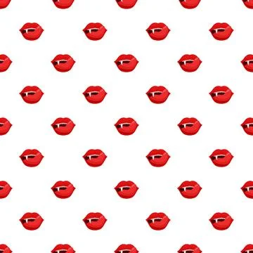 Vampire lips fangs red seamless pattern background Stock Illustration