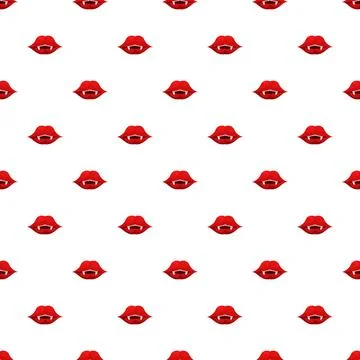 Vampire lips fangs seamless pattern halloween background Stock Illustration