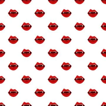 Vampire lips with fangs seamless pattern Stock Illustration