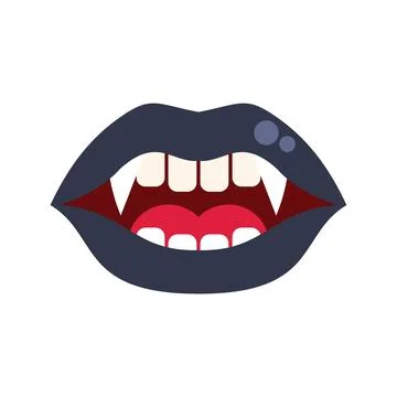 Vampire lips showing fangs and teeth baring isolated on white background Stock Illustration