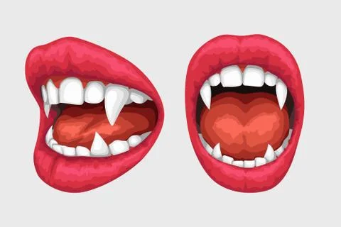 Vampire lips white teeth set Stock Illustration