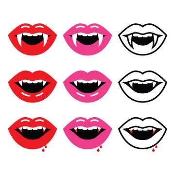 Vampire mouth, vampire teeth vector icons set Stock-Illustration