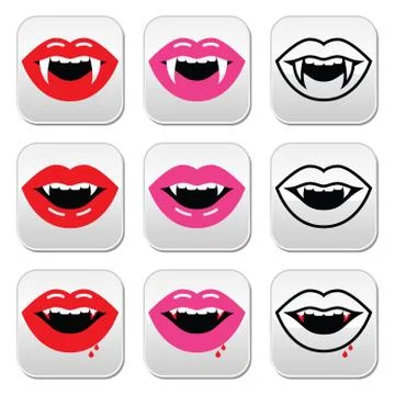 Vampire mouth, vampire teeth vector buttons set Stock Illustration
