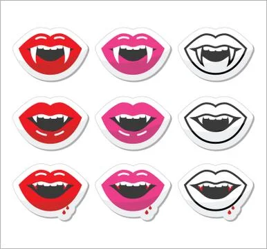 Vampire mouth, vampire teeth vector labels set Stock Illustration