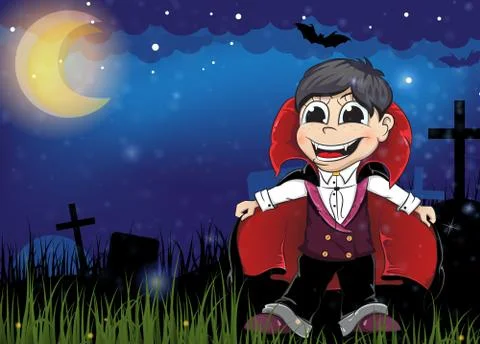 Vampire on a old cemetery Stock Illustration