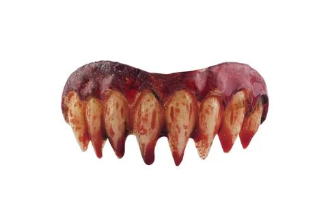 Vampire or monster sharp teeth in blood isolated on white background Stock Photos