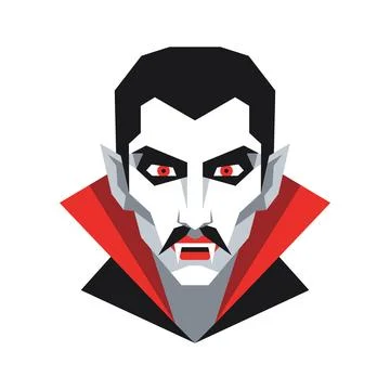 Vampire portrait vector art with red accents and fangs white background Stock Illustration