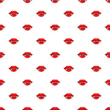 Vampire red lips smiling with fangs seamless pattern Illustrazione stock