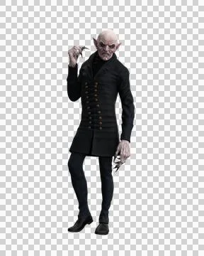 Vampire standing in thoughtful pose. 3d illustration isolated on transparent  Stock Illustration