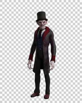 Vampire standing in top hat. 3d illustration isolated on transparent backgrou Stock Illustration