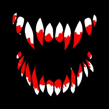 Vampire teeth in blood vector illustration isolated on black background Stock Illustration