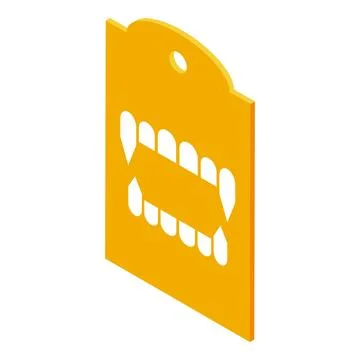 Vampire teeth on orange label showing isometric projection Stock Illustration