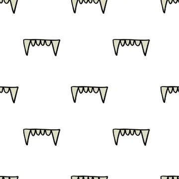 Vampire teeth seamless doodle pattern, vector illustration Stock Illustration