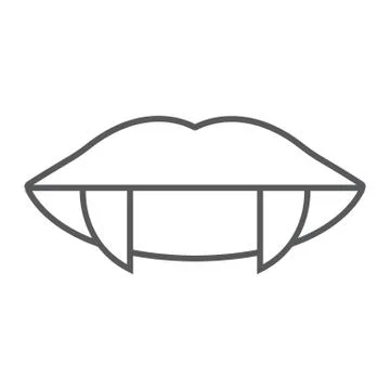 Vampire teeth thin line icon, female and mouth, lips sign, vector graphics, a Stock Illustration