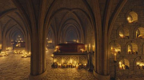 Vampire vault ckulls and coffins 3d illustration Ilustración de archivo