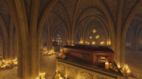 Vampire vault ckulls and coffins 3d illustration Stock Illustration