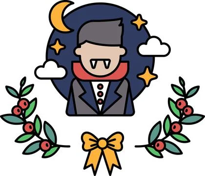 A vampire is wearing a suit and is surrounded by leaves and a bow Stock Illustration