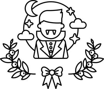 A vampire is wearing a suit and is surrounded by leaves and a bow Stock Illustration