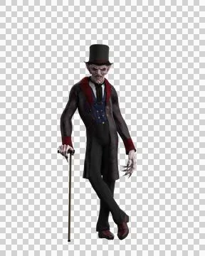 Vampire wearing a top hat and leaning on a walking stick. 3d illustration iso Stock Illustration