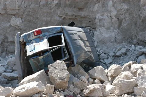 Van aftermath after falling off Cliff Stock Photos