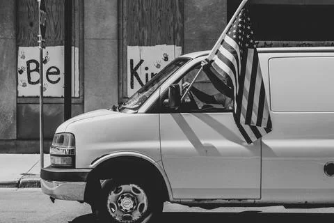 Van with American flag Stock Photos