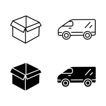 Van and moving box icon set on a white background Stock Illustration