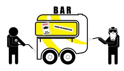 Van, bar on wheels closed and undergoes disinfection. Illustration Stock Illustration