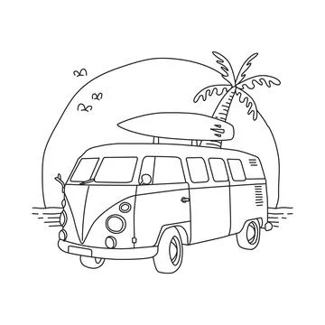 Van car beach summer graphic illustration vector art t-shirt design Illustrazione stock
