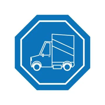Van car inside road sign icon block line design Stock Illustration