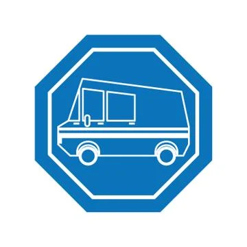 Van car inside road sign icon block line design Stock Illustration