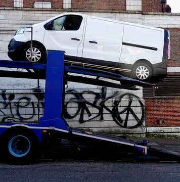 Van On Car Transporter Stock Photos