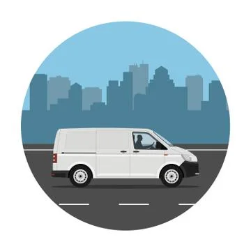 Van on the city background vector illustration Stock Illustration