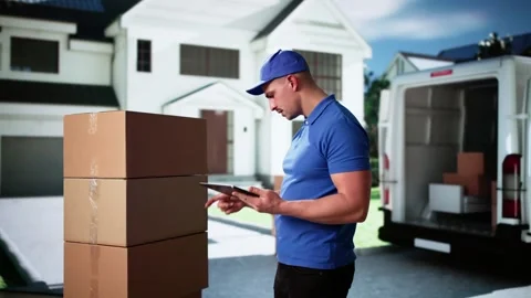Van Courier And Professional Mover Unload Stock Footage 294728669