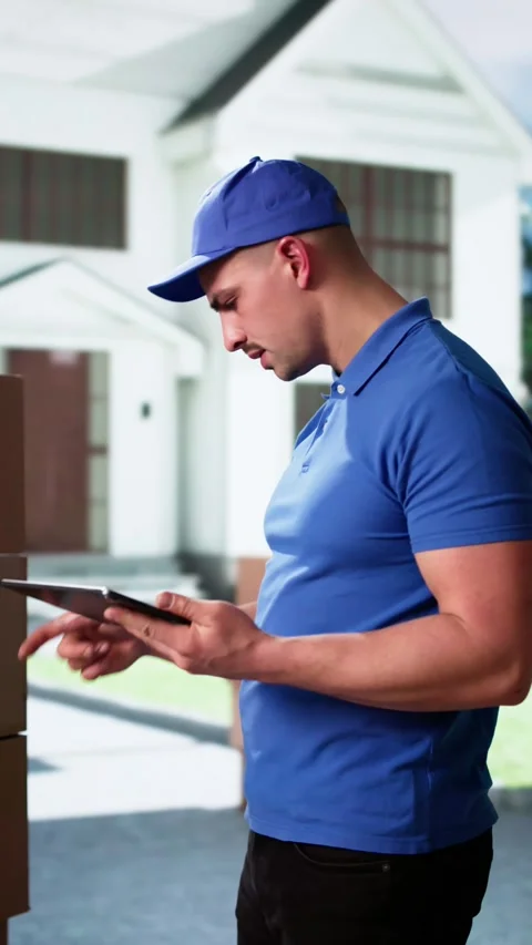 Van Courier And Professional Mover Unload Stock Footage 296932487