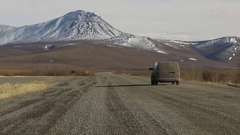Van driving along Dempster Highway Stock Footage 79281145